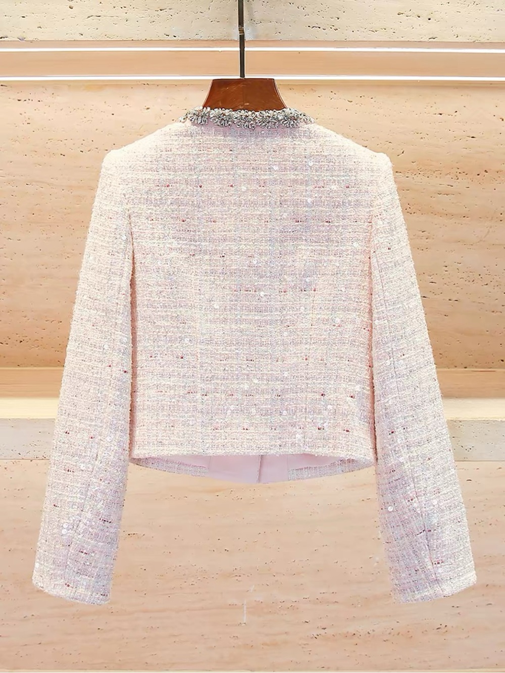 Self Portrait Pink Sequin Boucle Jacket - Picture 2 of 5